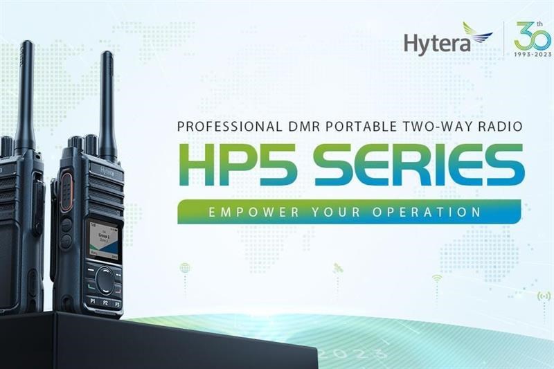Hytera HP5 series radios on a stand